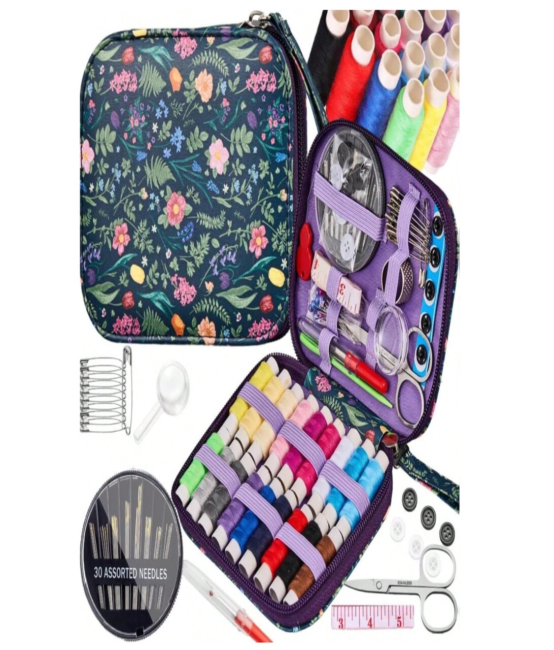 Mini Sewing Project Kit – Portable Tulip Pattern Needle & Thread Set for Travel, Home, Crafts & DIY